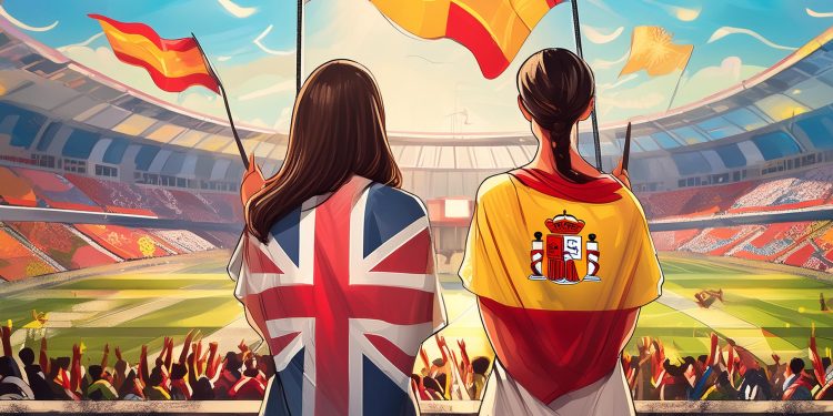 Firefly spagna inghilterra bandiere con tifosi allo stadio incontro di calcio 98629